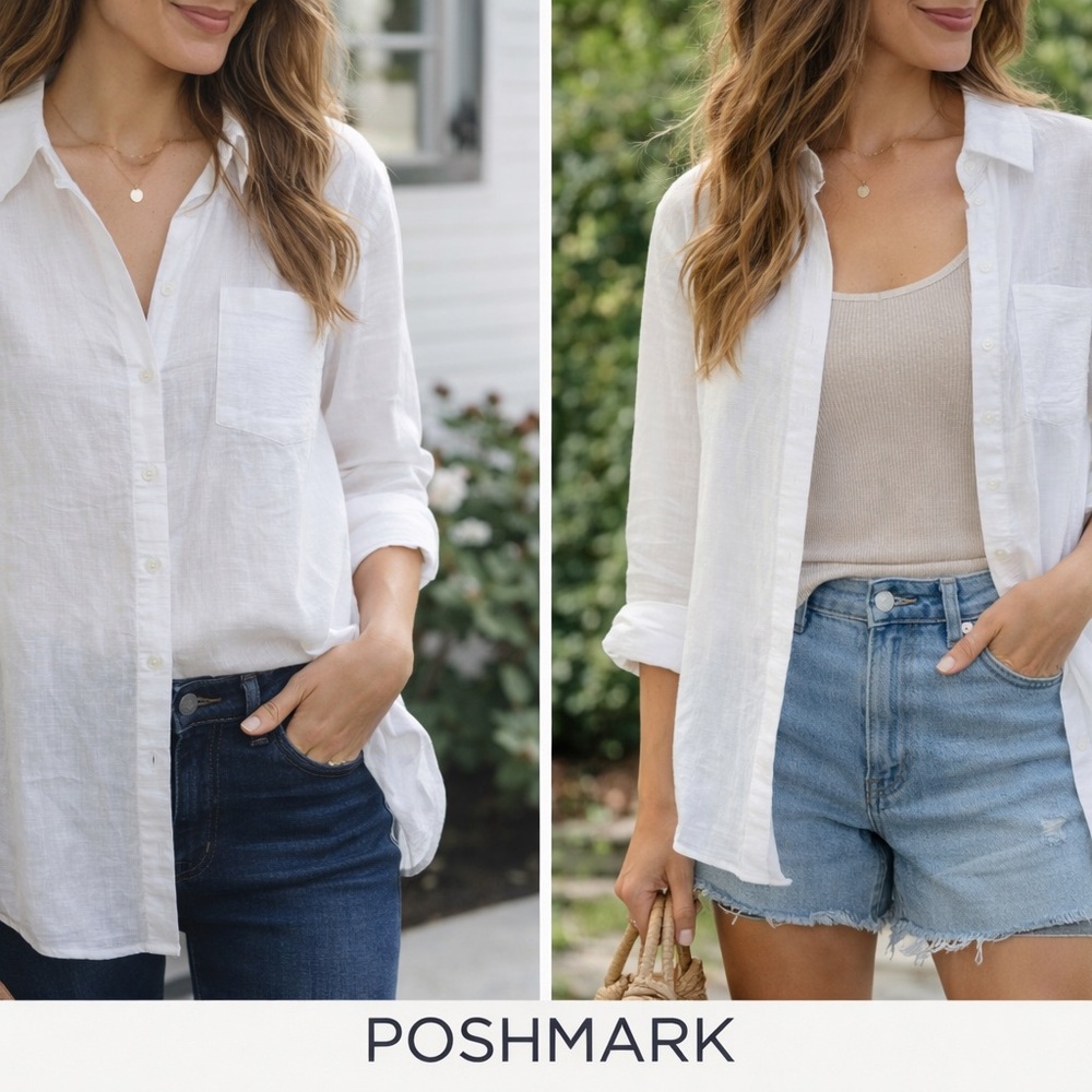 White Lightweight Button-Up Tunic | Relaxed Fit Summer Blouse